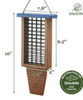 Double Capacity Tail Prop Suet Bird Feeder For Outdoor Hanging Made From Recycled Plastic Sturdy And Durable With Two Sided Wire Mesh Perfect For Woodpeckers And Clinging Birds Blue, dimensions shown.