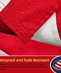 Close-up of waterproof red and white fabric on All American 250th Anniversary Betsy Ross 3x5 US Flag For Outdoor Use.