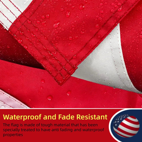Close-up of waterproof red and white fabric on All American 250th Anniversary Betsy Ross 3x5 US Flag For Outdoor Use.