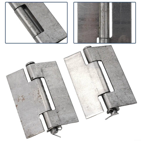 Beefy Heavy Duty Weld On Gate Hinge Set, Double Flat Steel Door Hinges For Iron Doors, 83x66mm Silver, Industrial Grade, 2 Pack
