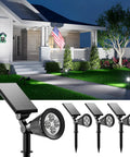 4 Pack Solar Spotlight Set Outdoor Waterproof LED Landscape Lights illuminating a yard with adjustable angles and wireless setup.