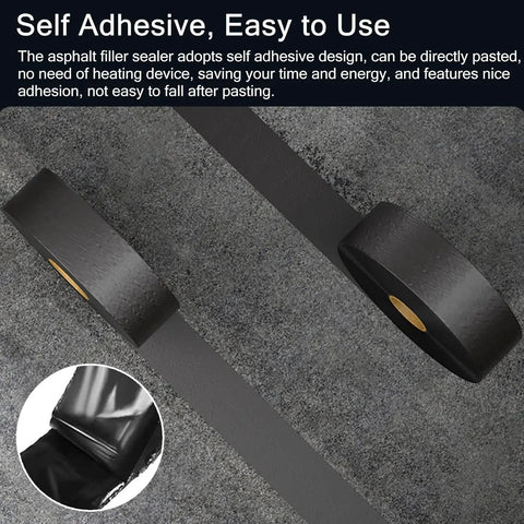 Pro Grade Self Adhesive Asphalt Crack Sealer Tape Waterproof Flexible Paver Patch Heavy Duty for Concrete Driveway Repair showing a close-up of the tape roll.