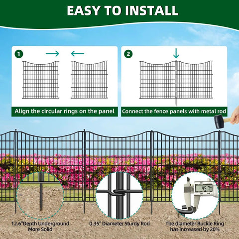 18 Panel No Dig Decorative Fence With Gate For Outdoor Yard And Patio, 33 Inches High, 40.5 Feet Long, installation guide