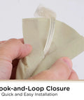 Hand holding champagne fabric cord cover showing hook-and-loop setup for Champagne Fabric Cord Cover 6 Ft Long Hides Cables From Lamps