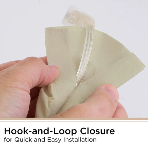Hand holding champagne fabric cord cover showing hook-and-loop setup for Champagne Fabric Cord Cover 6 Ft Long Hides Cables From Lamps