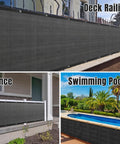 Privacy Fence Screen 3 Feet By 50 Feet Heavy Duty HDPE Mesh Shade Cover installed on deck, yard fence, and poolside