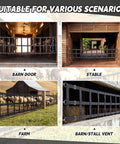Various scenarios for Dang Solid 12 By 20 Foot Polyester Horse Stall Guard featuring barn door, stable, farm, and barn vent uses.