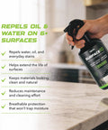 Hand holding Hardcore Penetrating Sealer Spray For Concrete Brick And Unsealed Grout Leaves Invisible Stain Shield.