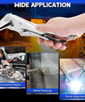 Badass Ten Inch Locking Sheet Metal Clamps Two Pack in use for panel alignment during automotive repair.