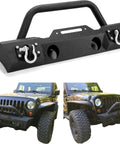 ECOTRIC front bumper for Jeep Wrangler JK/JL/Gladiator JT; powder-coated steel with D-rings and fog-light openings.