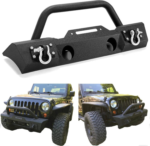 ECOTRIC front bumper for Jeep Wrangler JK/JL/Gladiator JT; powder-coated steel with D-rings and fog-light openings.