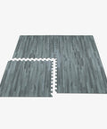 Interlocking Foam Floor Tiles 3/8 Inch Thick With Slick Wood Grain Look Anti Fatigue Mats Slate Color 24x24 Inches 24 Sq Ft Coverage