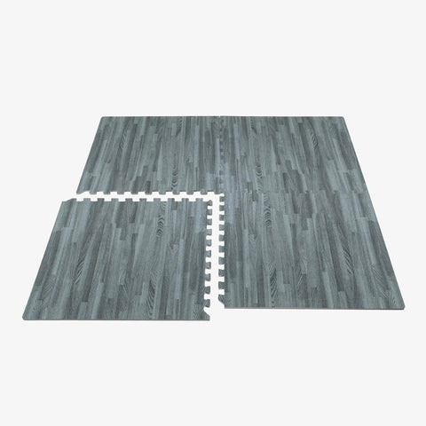 Interlocking Foam Floor Tiles 3/8 Inch Thick With Slick Wood Grain Look Anti Fatigue Mats Slate Color 24x24 Inches 24 Sq Ft Coverage