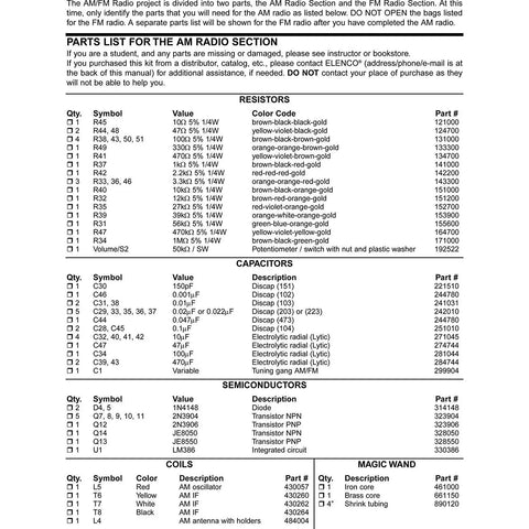 AM FM Radio Kit For Soldering Enthusiasts Switch Between ICs And Transistors Superheterodyne Design parts list page