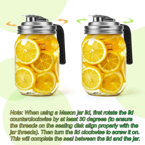 Stainless Steel Pour Spout Lid With Handle For Wide Mouth Jars on mason jars with lemon slices, airtight seal, 2 pack