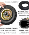 Heavy Duty Pneumatic Rubber Caster Wheels Real Deal Silent Glide Swivel Brake Set Of Four With Mounting Hardware showing inflatable inner tube and rubber tire.