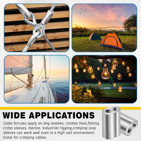 500 Piece Aluminum Crimp Loop Sleeves For One Sixteenth Inch Wire Rope And Cable Ends, Durable Lightweight Ferrules End Caps For DIY Rigging, Marine Outdoor Gear, Easy Quick Crimp on cable, boat, and camping uses