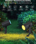 Smart Landscape Lighting Kit No-Fuss Six Pack Outdoor Spotlights with IP65 Waterproof in garden during rain
