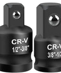 2 Piece Socket Adapter Set 1/2 Inch To 3/8 Inch And 3/8 Inch To 1/2 Inch Reducers Made From Chromoly Steel For Impact Wrenches