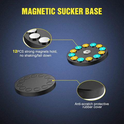 Magnetic design of 2 Piece Magnetic Base LED Light Bar Mounting Brackets with Rubber Coated Sucker Holders For Bottom Mounts On Hood Or A Pillar.