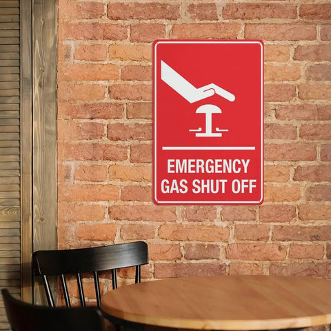 Emergency Gas Shut Off Symbol Aluminum Warning Sign 8x12 Inch Built To Last Heavy Duty No Nonsense Rust Free Pre Drilled Weather Resistant Facility Plaque For Commercial Kitchens And Industrial Gas Supply Zones, red wall sign