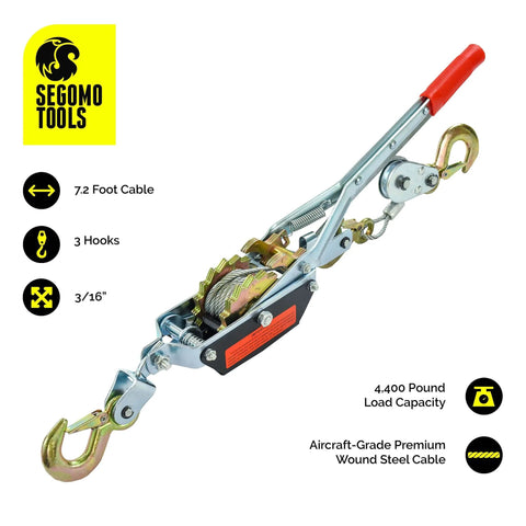 2 Ton Heavy Duty Come Along Puller With 3 Hooks Dual Gear Power Ratchet Steel Cable Winch