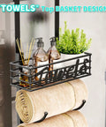 Six Tier Over The Door And Wall Mount Towel Rack With Metal Shelf Basket For Small Bathrooms Campers And RVs Black Patented Design