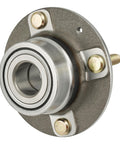 Rear Wheel Bearing Hub Assembly 4 Lug 1 Piece Direct Fit Replacement For Hyundai Elantra 2001 To 2006, Kia Spectra 2005 To 2009, And Spectra5 Models Keeps Your Ride Smooth. Close-up view.