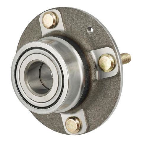 Rear Wheel Bearing Hub Assembly 4 Lug 1 Piece Direct Fit Replacement For Hyundai Elantra 2001 To 2006, Kia Spectra 2005 To 2009, And Spectra5 Models Keeps Your Ride Smooth. Close-up view.