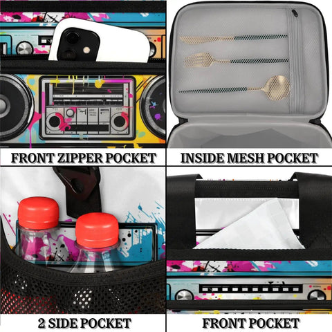 Insulated Picnic Backpack With Big 12x8.7x10in Lunch Tote Keeps Your Grub Fresh On The Go, front and mesh pockets detail