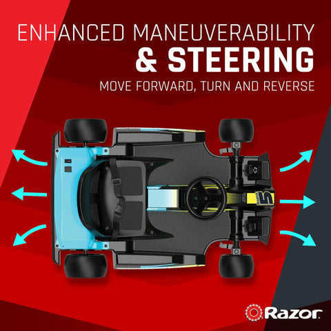 Top view of Ground Force Elite Electric Go Kart For Teens And Adults, Sick 14 MPH Top Speed, with forward and reverse drive.