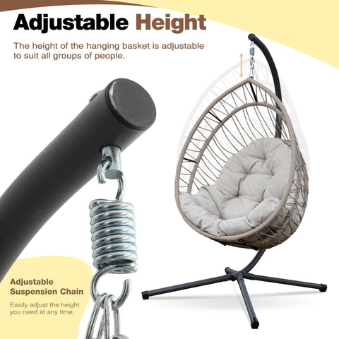 Hanging Egg Chair With Stand Foldable Hammock Swing Chair Built For All Weather Use With Core Spun Polyester Rope And Yarn Dyed Cushion