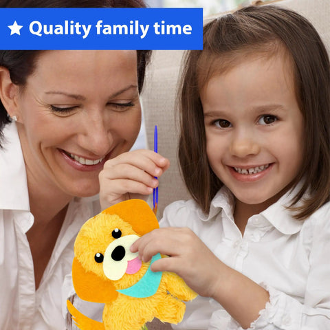 Child and adult sewing a plush puppy from Easy Peasy Beginner Sewing Kit For Kids With 8 DIY Plush Toy Projects Puppies Kittens Dogs And Cats Includes Felt And Simple Step By Step Instructions A Fun All In One Craft Gift For Boys And Girls