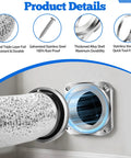 Magnetic Dryer Vent Connector Kit with snap to connect magnetic coupling and 4 inch flexible foil duct for lint cleaning