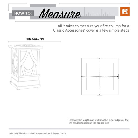 Diagram showing how to measure for Veranda Water Resistant 21 Inch Outdoor Fire Column Cover With Gardelle Fabric System.