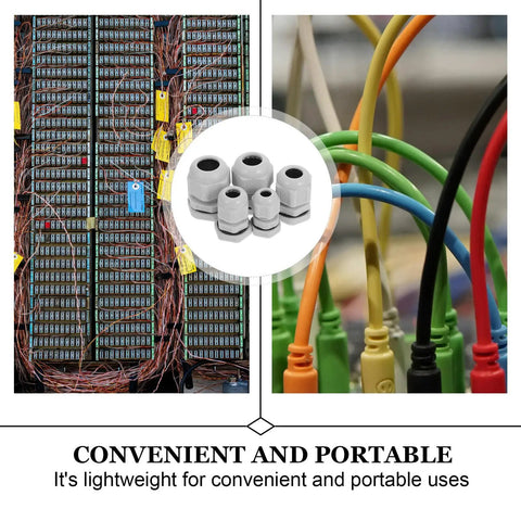 Heavy Duty Nylon Cable Gland Connectors 25 Piece Pack Hella Waterproof Adjustable Wire Strain Relief Grip Fits 3 Through 15 Mm Cable displayed with wires.