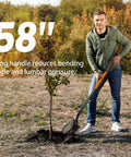 Man using Heavy Duty Workhorse Shovel With 58 Inch Length, Rust Resistant High Carbon Steel Blade, Fiberglass Handle With Riveted Bond