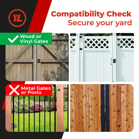 Compatibility check for No Fuss Heavy Duty Keyless Gate Lock with Real Two Way Access Fence Latch on wood and vinyl gates.