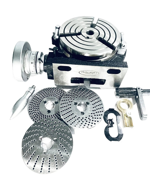 6 Inch Rotary Table With 3 Slots And Steel Dividing Plates, Operation Manual Included, showing pro grade accessories