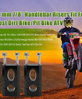 7/8 Inch Handlebar Risers Clamp For Dirt Bikes And Mini Bikes 22mm Mount, black aluminum, shown with a rider jumping.