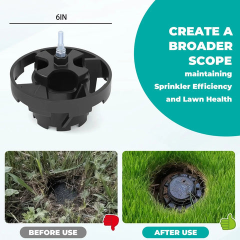 3.5 Inch Sprinkler Head Grass Cutter Trimmer for Lawn Care, Prevents Overgrowth, shown with before and after use views