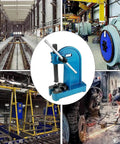 Heavy Duty 2 Ton Manual Arbor Press Desktop Punch Machine With Kickass Cast Iron Frame And Smooth Handwheel, blue color, used for metal stamping.