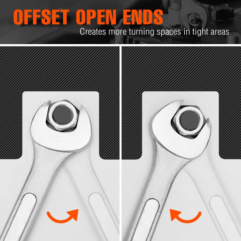 Heavy Duty 20 Piece Wrench Set Metric And SAE Includes Quarter Inch To Three Quarter Inch And 6 To 18mm Wrenches showing offset ends