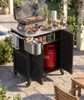 Outdoor Grill Cart With Stainless Steel Top, Rolling Utility Station, 2 Tier Storage Cabinet, Outdoor Kitchen Island Prep Table