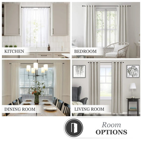Chelsea Ball End Curtain Rod For Windows, No Fuss Adjustable 48 To 86 Inches Extendable Steel Rod In Black Finish shown in various rooms
