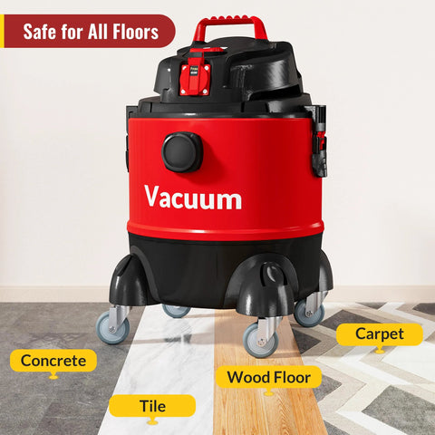 Red vacuum on 3 Inch Swivel Stem Caster Wheels Set Of Four Heavy Duty Seven Sixteenth Inch Stem Diameter TPR Rubber Replacement Castors for floors.