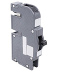 Zinsco Q30 Replacement Circuit Breaker One Pole 30 Amp Thick Series Plug In Type 120V Gray Newly Manufactured Heavy Duty Unit For Zinsco Panels ETL Listed 10000 AIC, gray breaker side view
