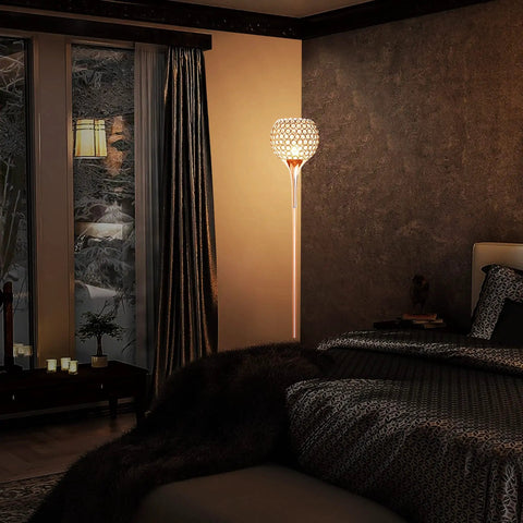 Crystal Floor Lamp In Rose Gold With Remote Control, Modern Standing Light For Living Room Or Bedroom, Includes Bulb, Slim Design, Quick Setup, Cozy Vibe And Ambient Glow To Elevate Any Space