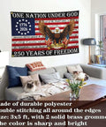 Patriotic 250th Anniversary USA Flag 3x5 Ft Double Sided Outdoor Banner Durable 3 Ply Polyester Yard Flag For 4th Of July And Outdoor Decorations For Home Yard Displays hanging on wall above couch