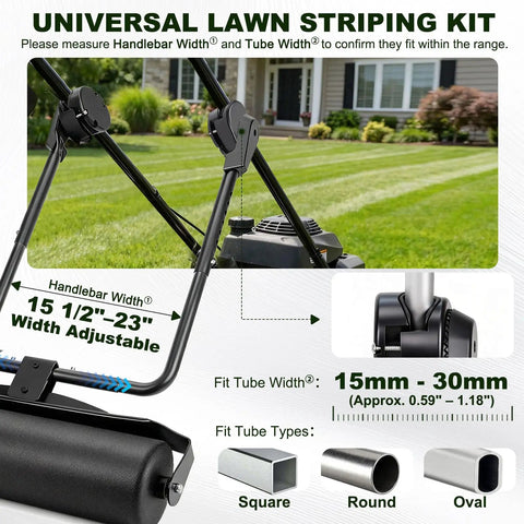 Pro Lawn Stripe Kit for Push and Walk Behind Mowers, Durable All Metal Frame, Easy Install and Removal, Flexible Turning shown installed